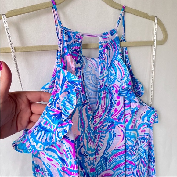 Lilly Pulitzer Billie Dress Ruffle Happy As a Clam Size M Sleeveless Flowy Blue - Picture 7 of 10